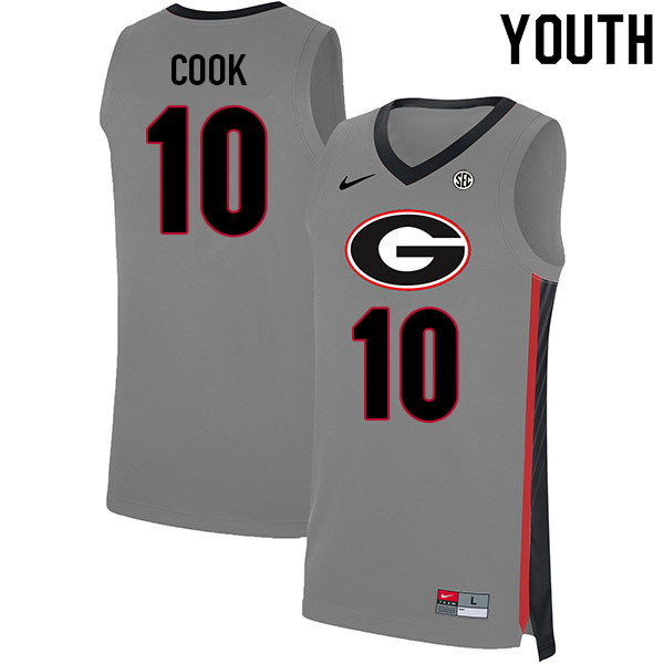 Youth #10 Aaron Cook Georgia Bulldogs College Basketball Jerseys Sale-Gray